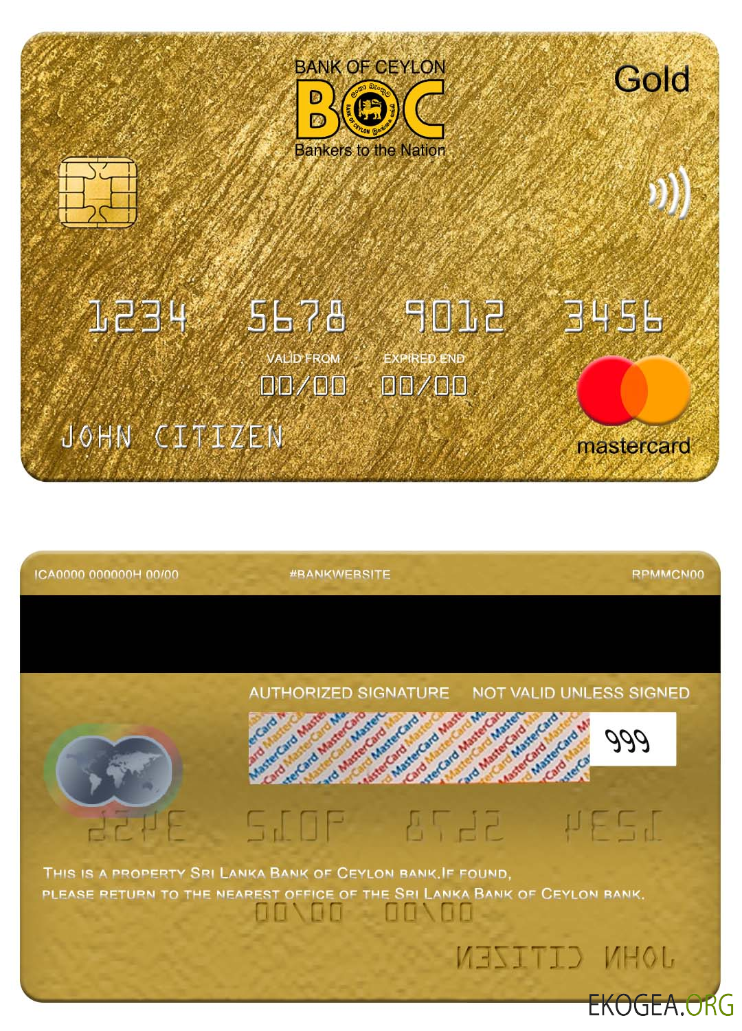 Sri Lanka Bank of Ceylan banque mastercard or